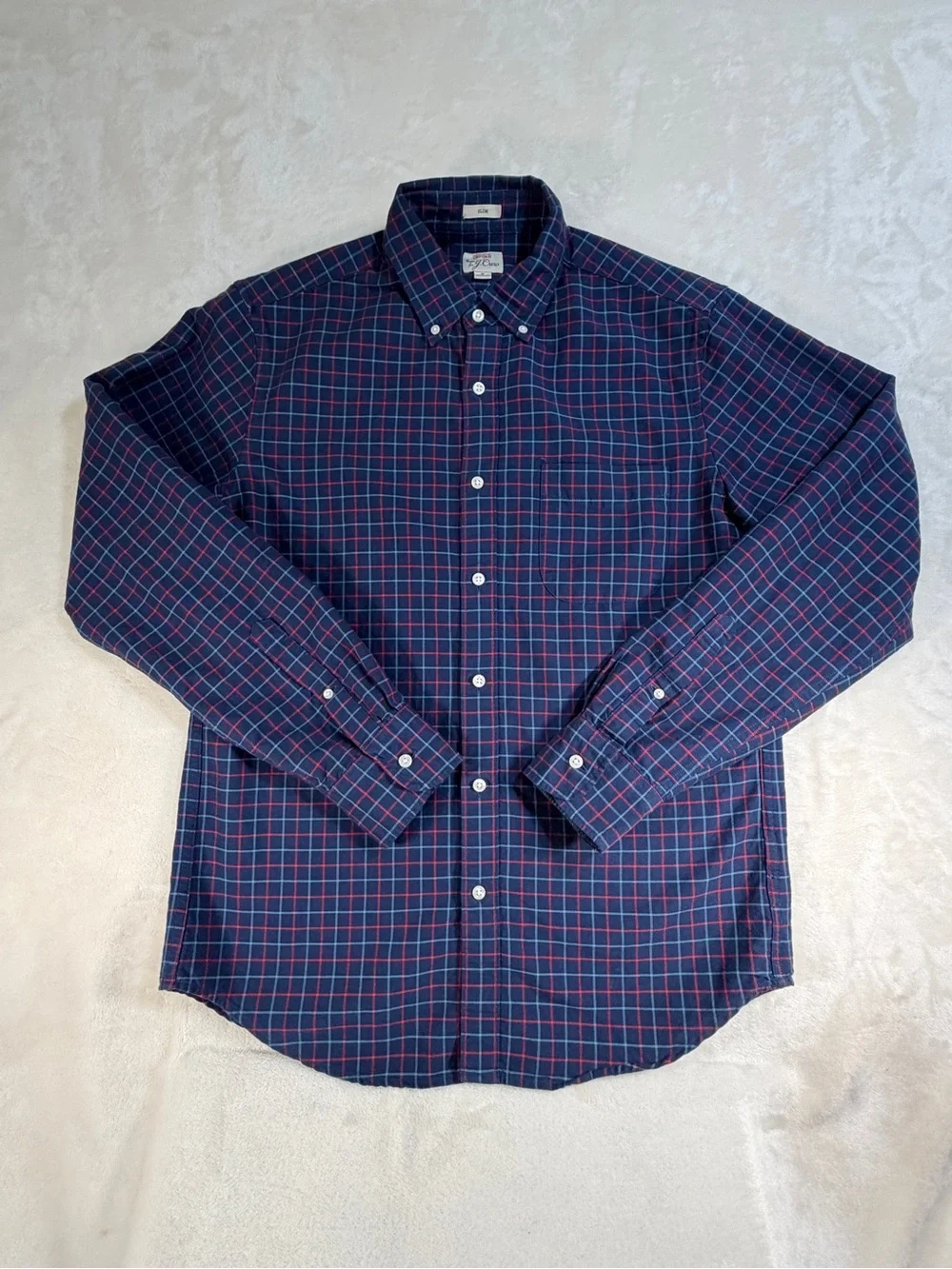 J. Crew Navy and Red Plaid Button-Down Shirt - Size Medium